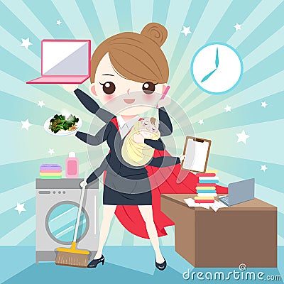 Cartoon super business woman Vector Illustration