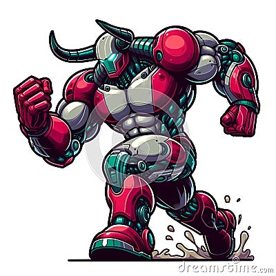 Cartoon super hero robot with horns and a muscular body isolated on a white background 4 Stock Photo