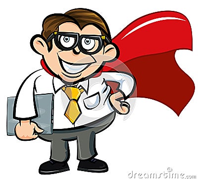 Cartoon Superhero office nerd Vector Illustration