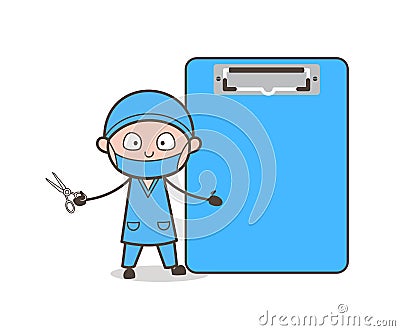 Cartoon Surgeon with Cardboard Vector Illustration Stock Photo