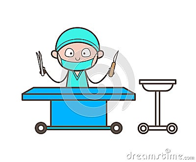 Cartoon Surgeon with Medical Equipments in Operation Theater Vector Stock Photo