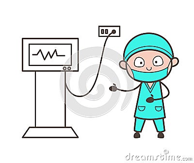 Cartoon Surgeon Presenting Ultrasound Machine Vector Illustration Stock Photo