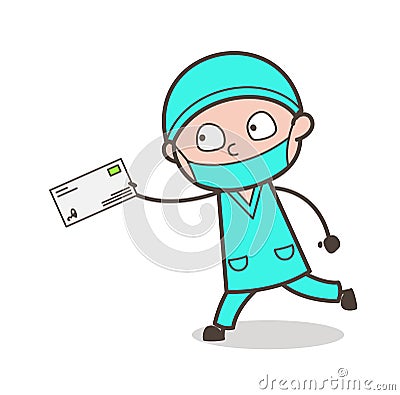 Cartoon Surgeon Running in Hurry to Deliver Letter Vector Illustration Stock Photo