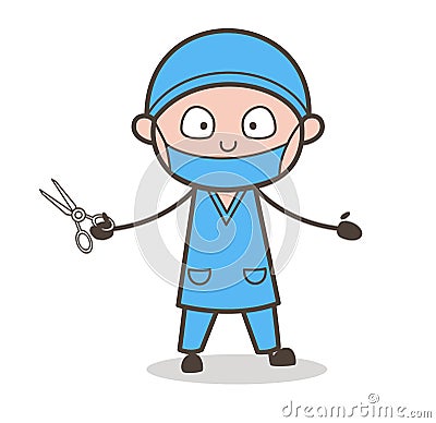 Cartoon Surgeon with Scissors Presenting Concept Stock Photo