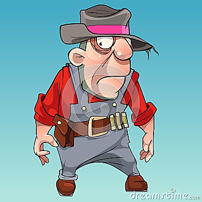 Cartoon surprised man in hat with bandolier Vector Illustration