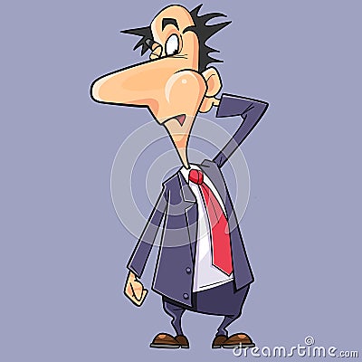 Cartoon surprised man in a suit with a tie scratches his head Vector Illustration