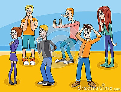 cartoon surprised or scared people comic characters group Vector Illustration