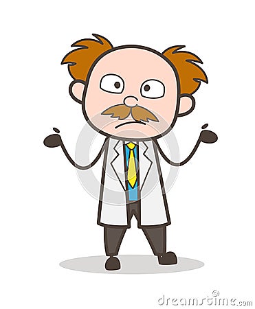 Cartoon Surprised Scientist Showing Empty Hands Vector Illustration Stock Photo