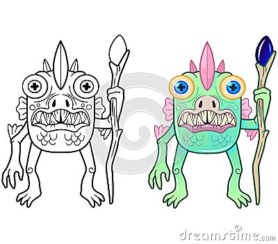 Swamp monster, coloring book, funny illustration Vector Illustration