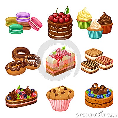 Cartoon Sweet Products Elements Set Vector Illustration