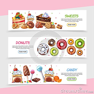 Cartoon Sweet Products Horizontal Banners Vector Illustration