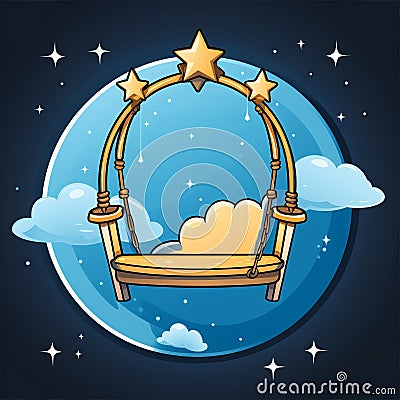 cartoon swing with clouds and stars in the background Stock Photo