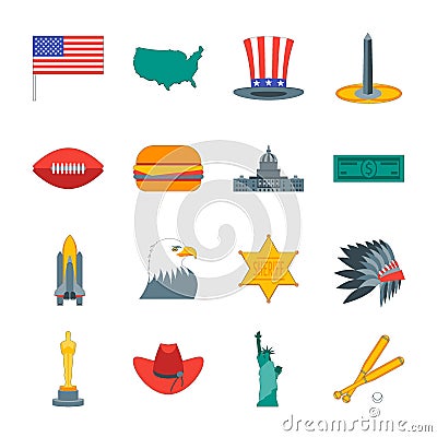 Cartoon Symbol of America Color Icons Set. Vector Vector Illustration