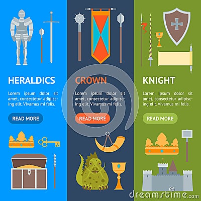 Cartoon Symbol Of Mediaeval Banner Vecrtical Set. Vector Vector Illustration