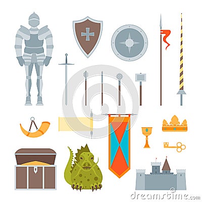 Cartoon Symbol Of Mediaeval Color Icons Set. Vector Vector Illustration