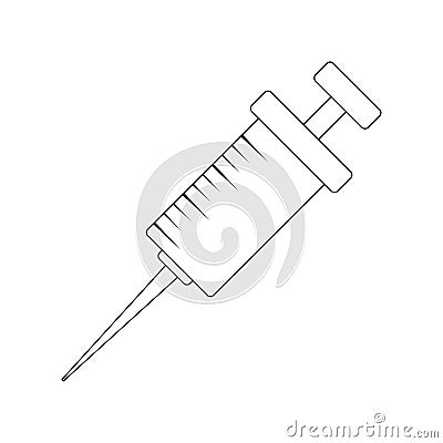 Cartoon syringe, injection outline isolated on white background Vector Illustration
