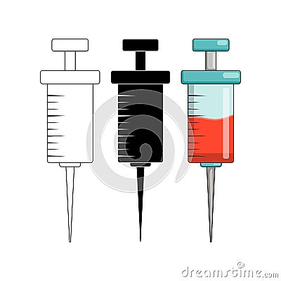 Cartoon syringe, injection set isolated on white background Vector Illustration