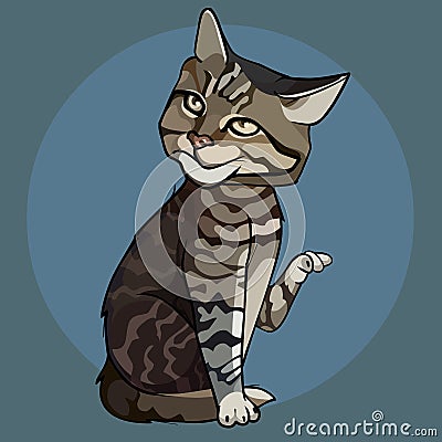 Cartoon tabby cat gracefully raised its paw Vector Illustration