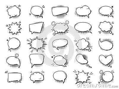 Cartoon talk bubble in comic style. Comic book graphic art speech clouds, thinking bubbles and conversation text Vector Illustration