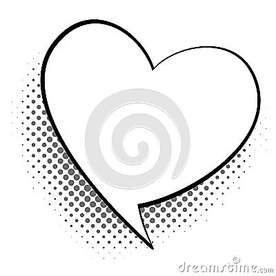 Cartoon talking heart. Comic speech and thought about love bubble. Retro shape. Message cloud. Halftone dotted Vector Illustration