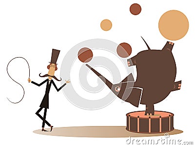 Tamer and elephant in the circus illustration Vector Illustration