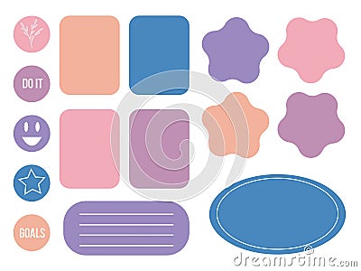 Cartoon task planners, cute paper stickers, banners, to-do lists or notepads. Bookmarks. Vector illustrati Vector Illustration