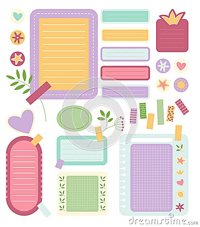 Cartoon task planners isolated set. Cute paper sticky notes, to do list or memo message notepads paper sheets. Vector Vector Illustration