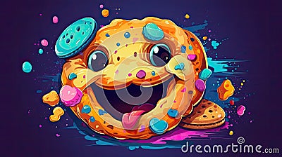 Cartoon of tasty donut with eyes and mouth Stock Photo