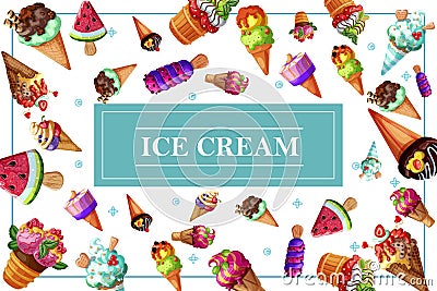 Cartoon Tasty Ice Cream Concept Vector Illustration