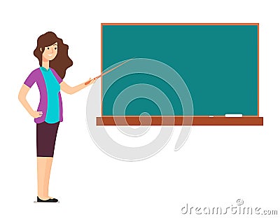 Cartoon teacher woman at blackboard teaching children in school classroom vector illustration Vector Illustration