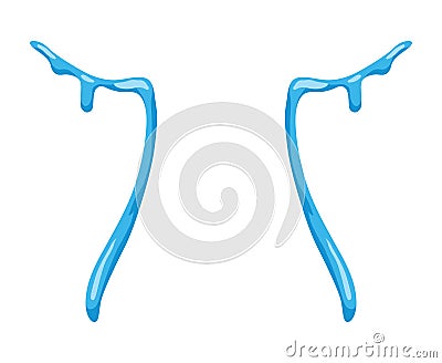 Cartoon tear drops icon. Sorrow cry streams, tear blob. Crying fluid, falling blue water drops. Isolated vector for Vector Illustration