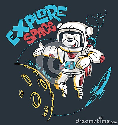 Cartoon teddy bear astronaut, space graphic, t-shirt print Vector Illustration