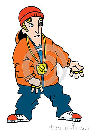Cartoon of a teenage white rapper Vector Illustration