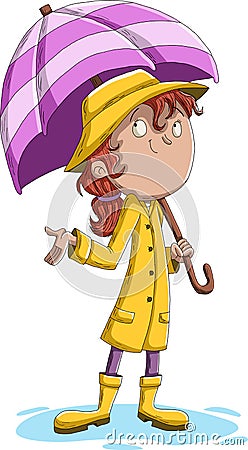 Cartoon teenager girl wearing raincoat. Vector Illustration