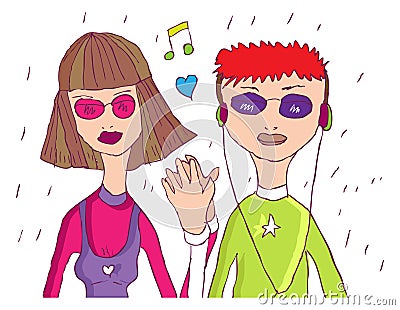 Cartoon Teenager love couple Cartoon Illustration