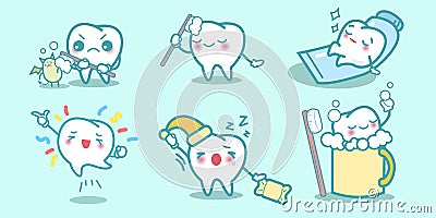 Cartoon teeth do different things Vector Illustration