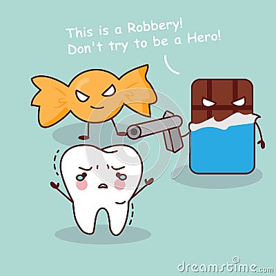 Cartoon teeth robbery by dessert Vector Illustration
