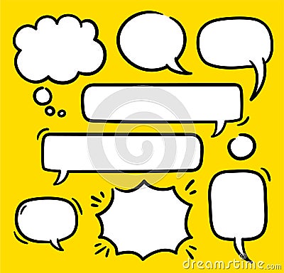 Cartoon text balloons, speech bubbles doodle vector set. Empty word comic shapes of thinking or speaking. Illustrations Vector Illustration