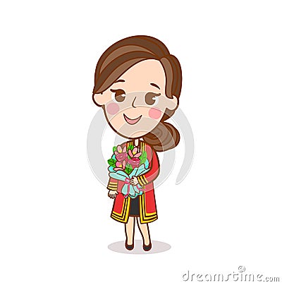 Cartoon Thai Students Character Vector. Vector Illustration