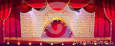 Cartoon theater concert stage with red curtain Cartoon Illustration