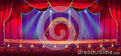 Cartoon theater stage with red curtains Cartoon Illustration