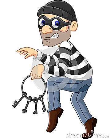 Cartoon thief carrying a bunch of skeleton keys Vector Illustration
