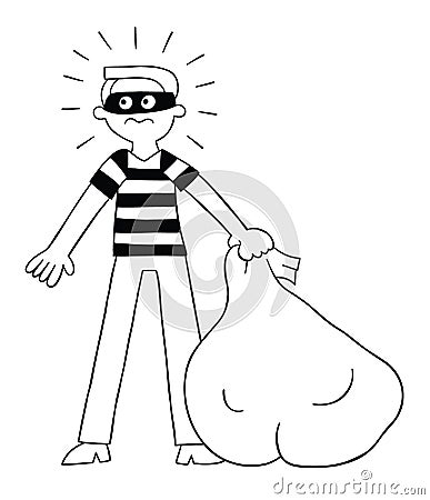 Cartoon thief has a sack in his hand and has been caught, vector illustration Vector Illustration