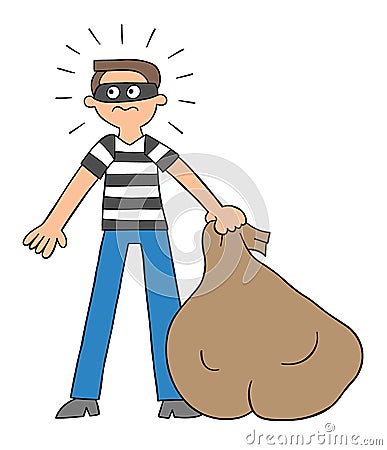 Cartoon thief has a sack in his hand and has been caught, vector illustration Vector Illustration