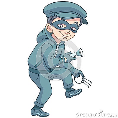 Cartoon thief in mask with keys Vector Illustration