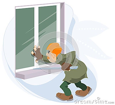 Cartoon thief is robbing house. Robber is stealing Vector Illustration