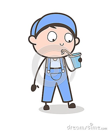 Cartoon Thirsty Boy Drinking Refreshment Vector Illustration Stock Photo