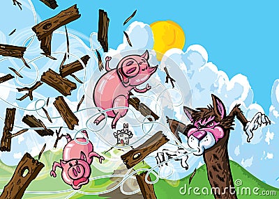 Cartoon of three pigs Vector Illustration