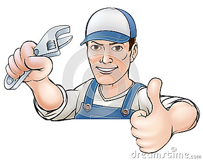 Cartoon thumbs up mechanic or plumber Vector Illustration