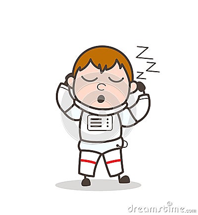 Cartoon Tired Cosmonaut Sleeping and Snoring Vector Illustration Stock Photo